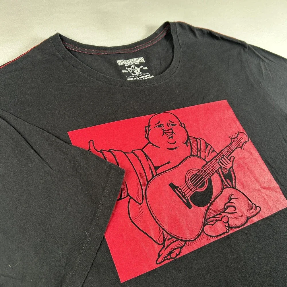 True Religion Shirt Mens 3XL Buddha Guitar Logo Graphic Tee Tagless Music FLAWS